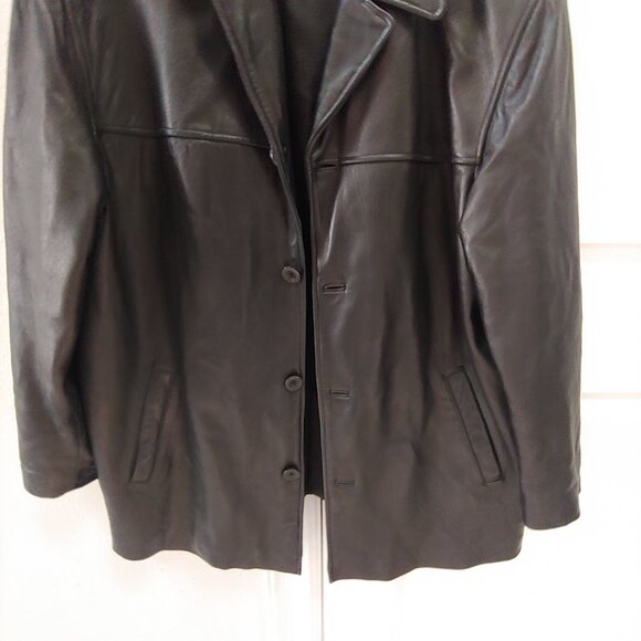 Baracuta Men’s Soft Leather Jacket Size XL Solid Black Button Up Overcoat - Picture 3 of 7